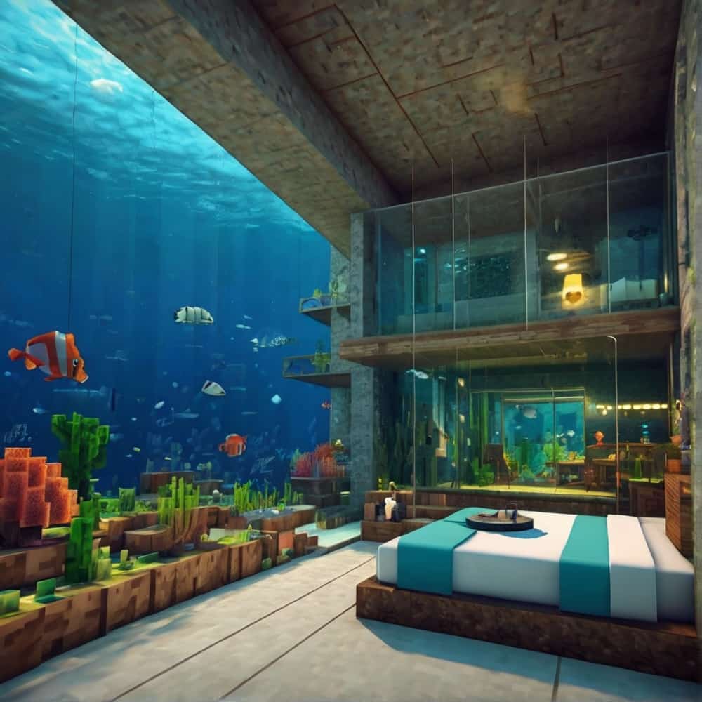 minecraft house ideas with underwater house nestled within a vibrant coral reef 1