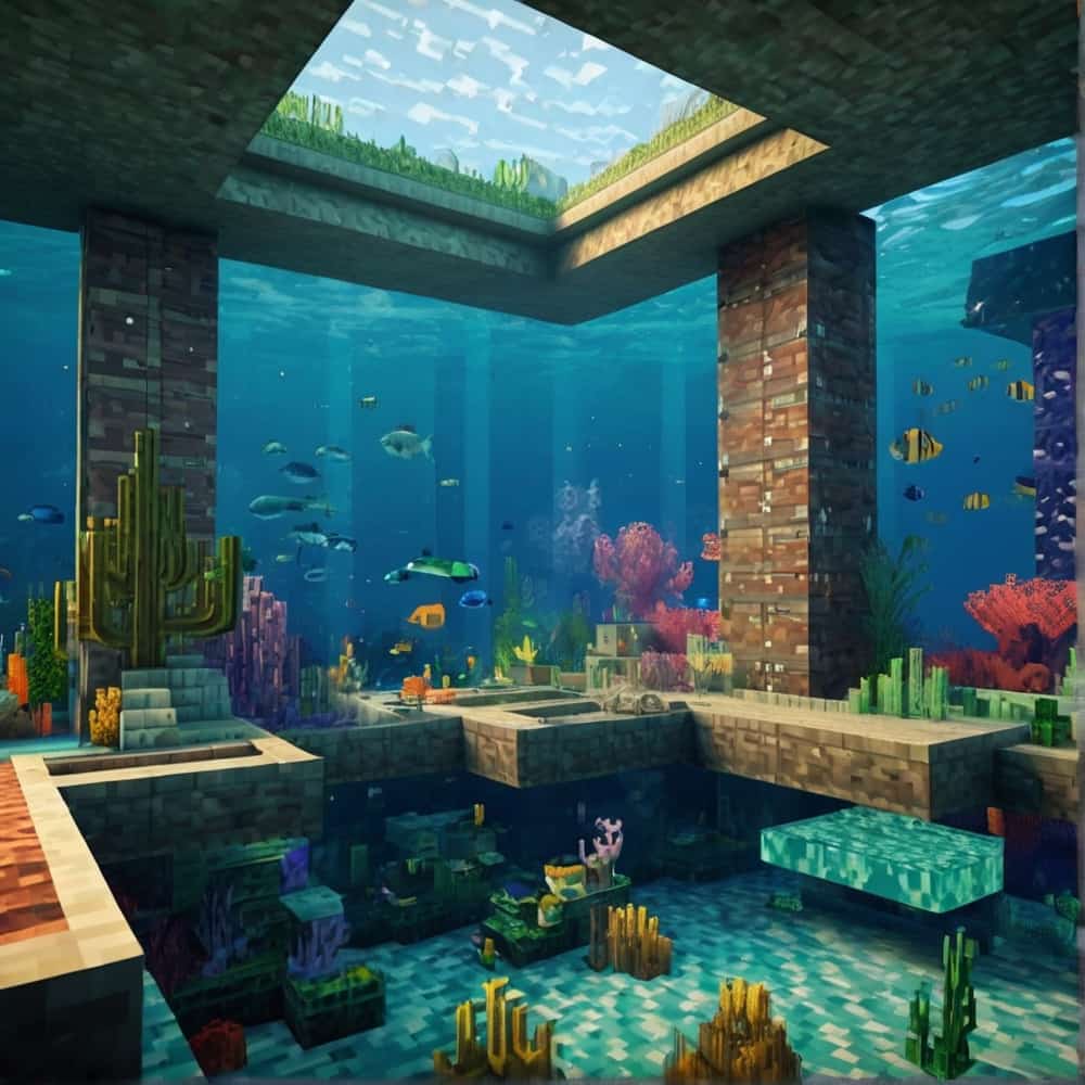 minecraft house ideas with underwater house nestled within a vibrant coral reef 2