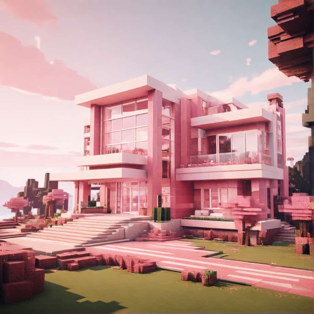 pink minecraft house with a blend of modern aesthetics 1