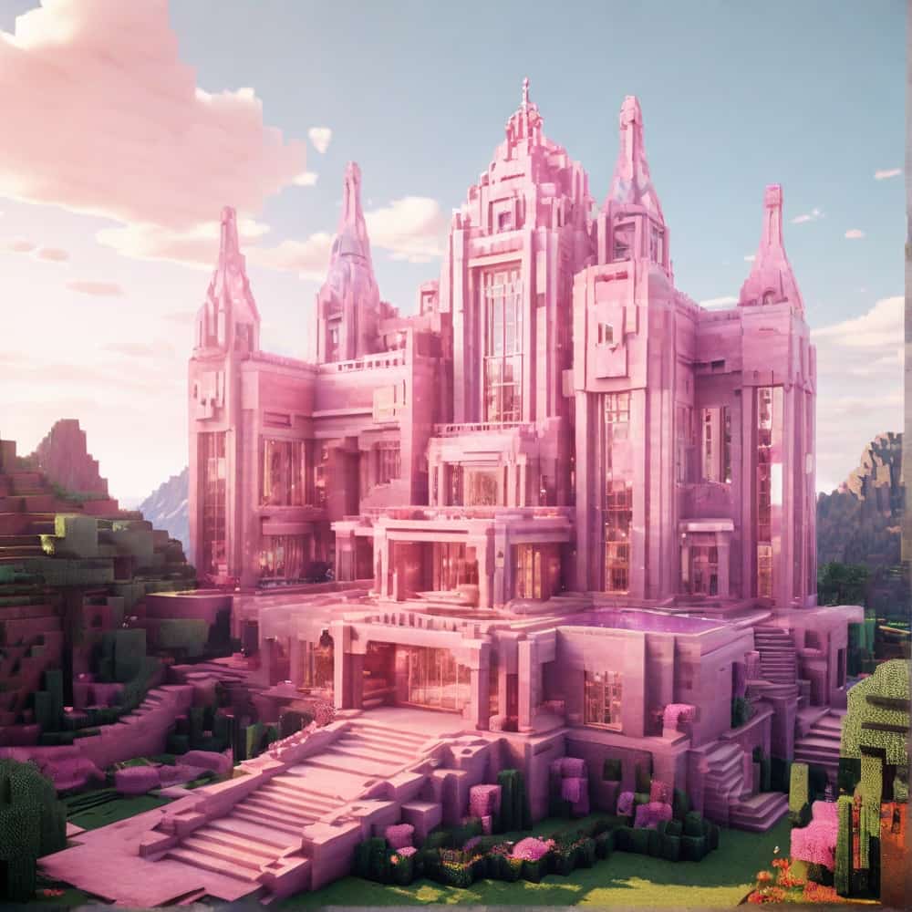 pink minecraft house with a majestic palace that shine 4 