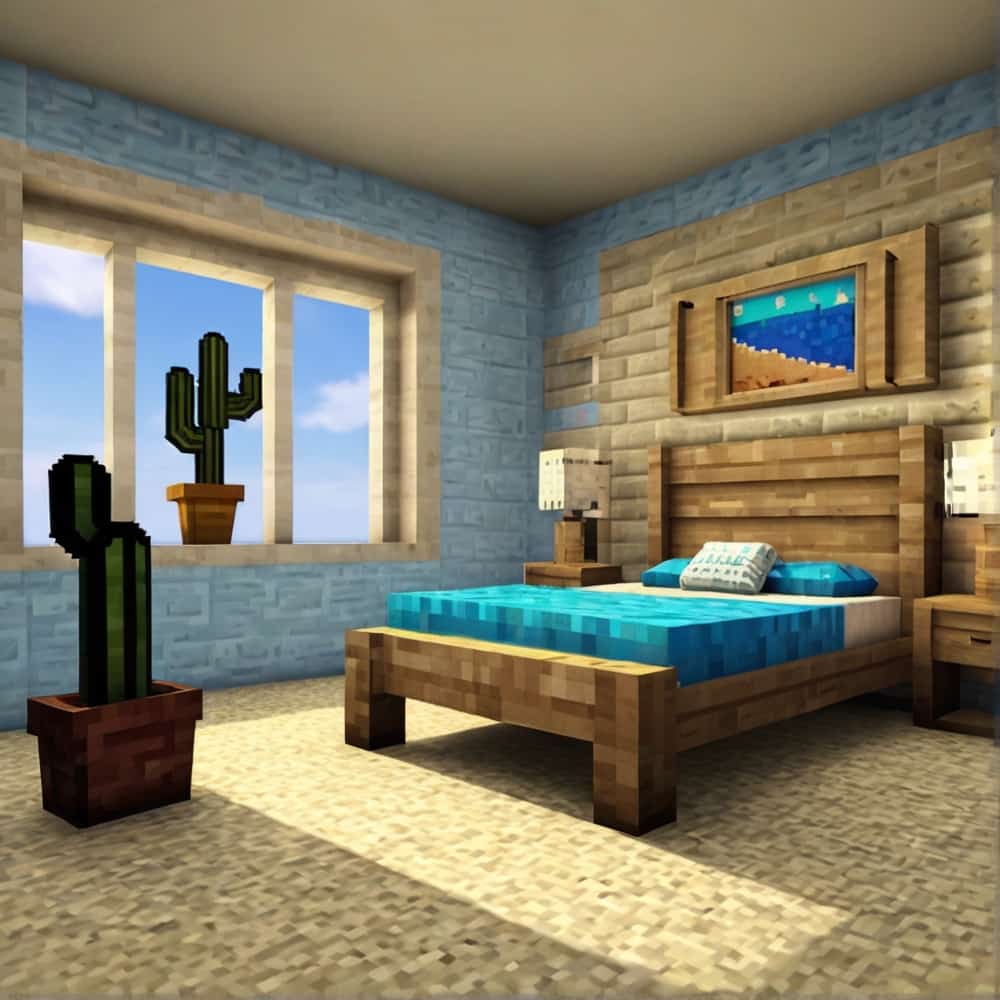 vanilla minecraft bedroom with a beach themed bedroom with sandstone walls and floors 2 