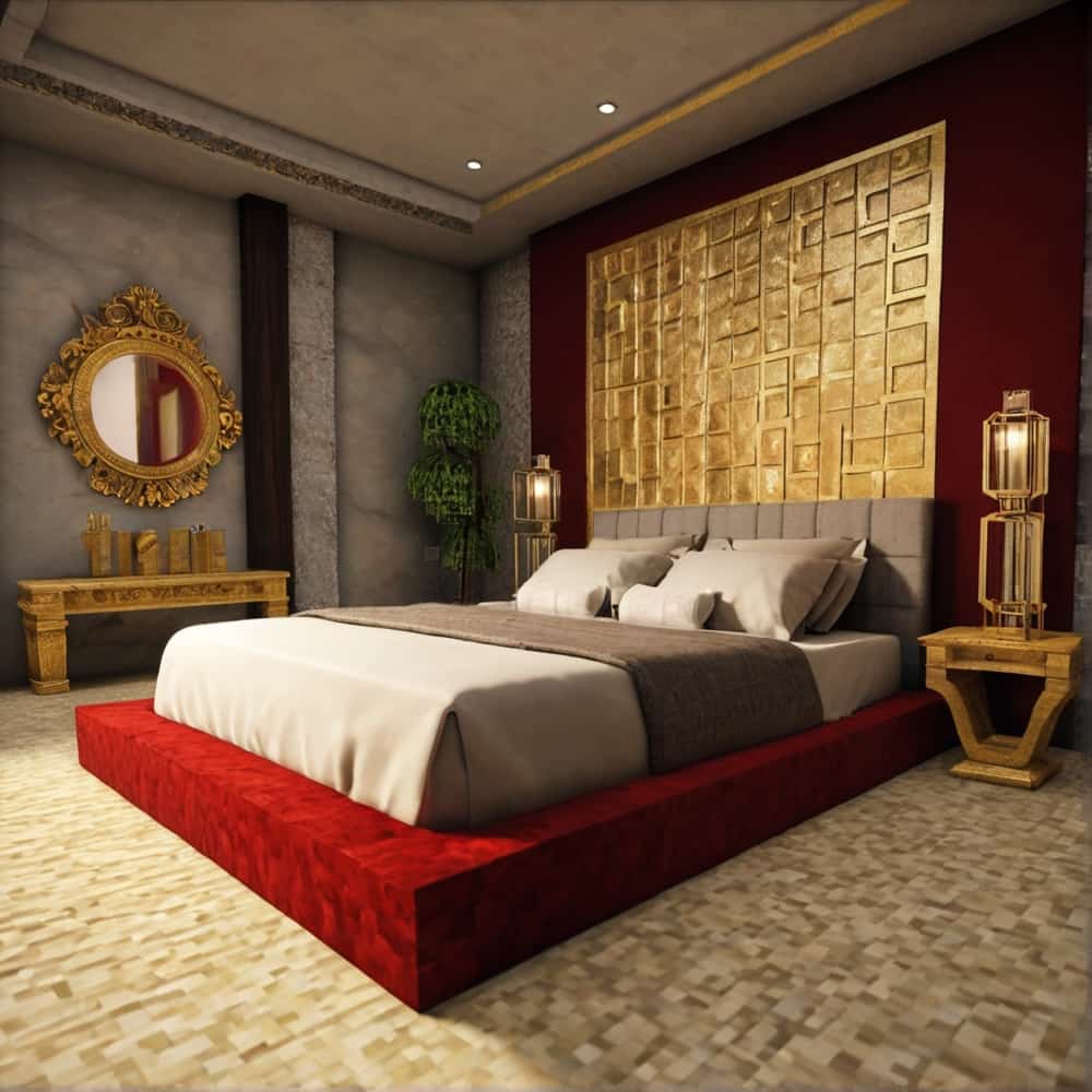 vanilla minecraft bedroom with a regal bedroom using red wool for a large majestic bed 1 