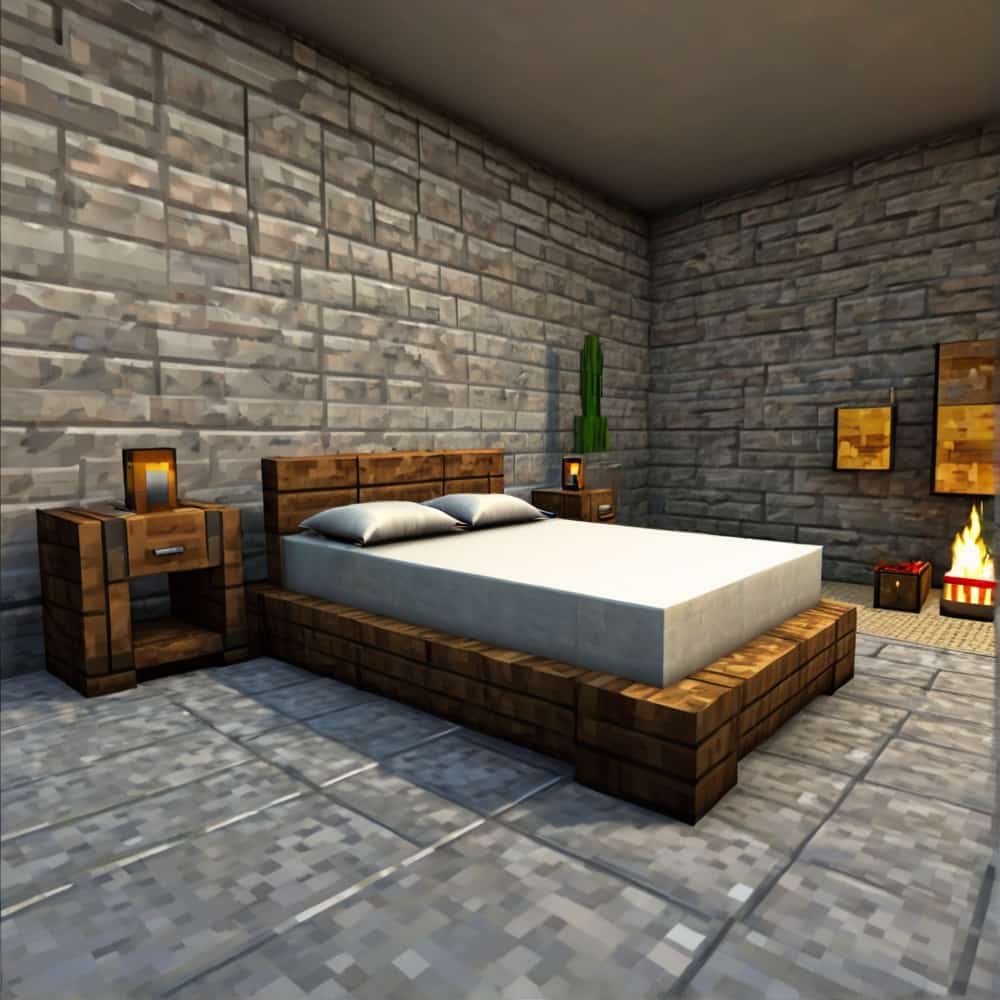 vanilla minecraft bedroom with smooth stone and cobblestone 1 