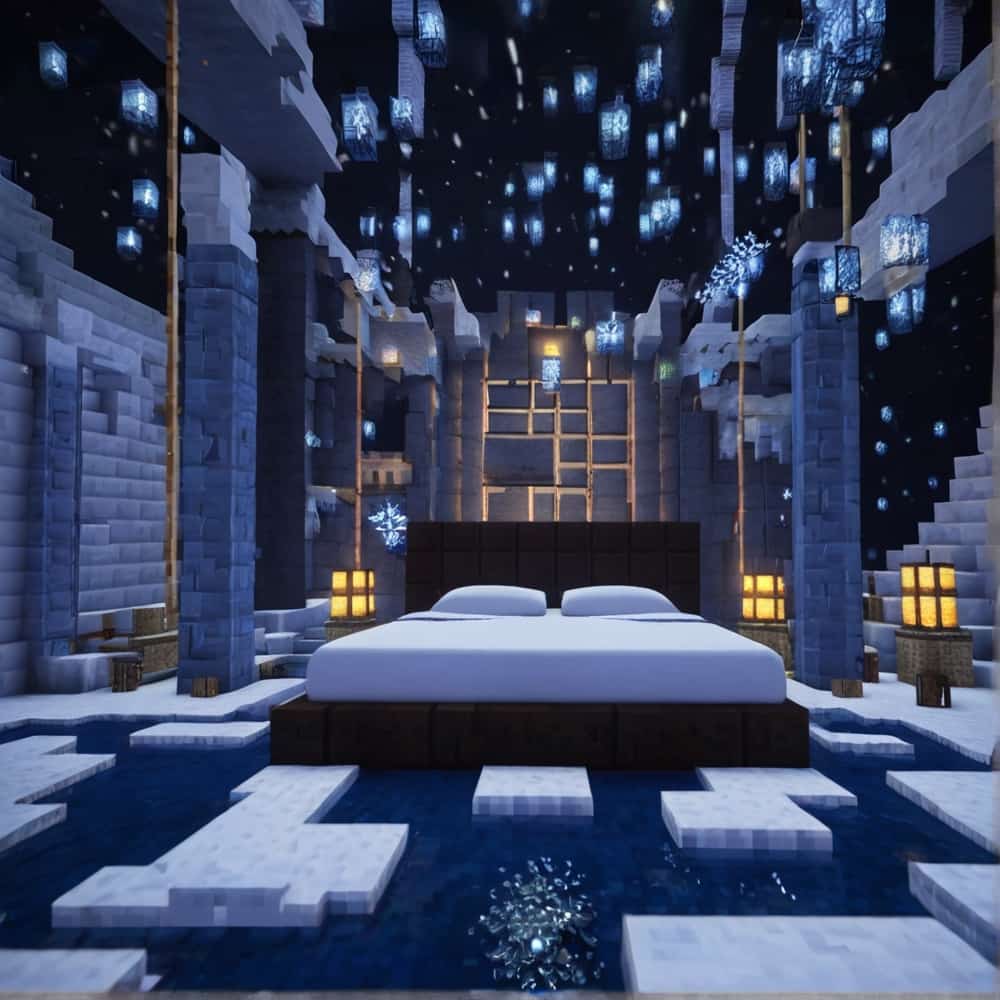         vanilla minecraft bedroom with snow blocks and ice 1 