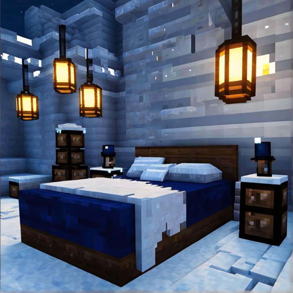         vanilla minecraft bedroom with snow blocks and ice 2 