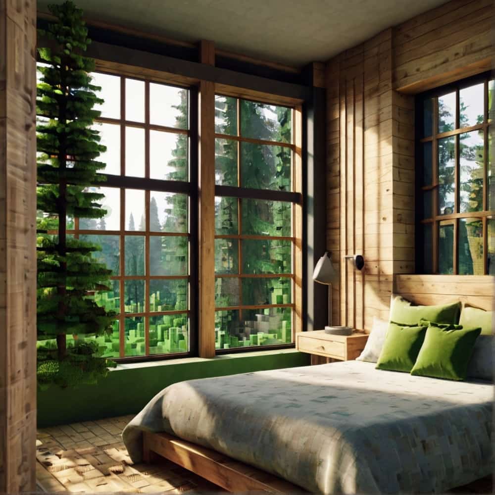         vanilla minecraft bedroom with spruce and birch woods 1 