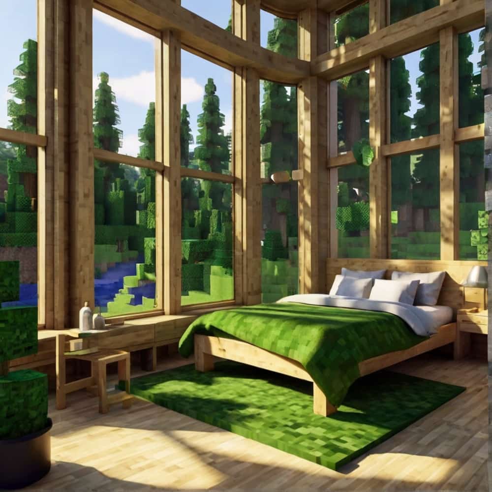         vanilla minecraft bedroom with spruce and birch woods 2